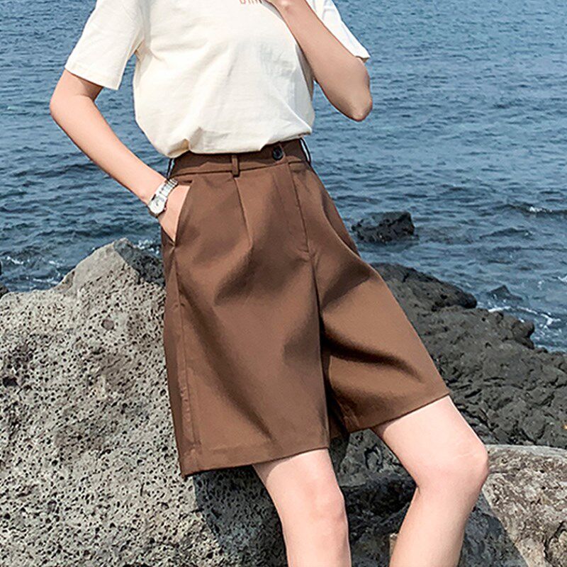 高腰显瘦百搭西装短裤女2025夏季气质宽松阔腿a字直筒休闲五分裤