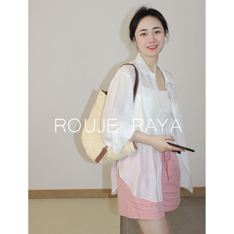 Rouje Raya法式白色天丝防晒衬衫女夏季薄款冰丝开衫衬衣长袖上衣