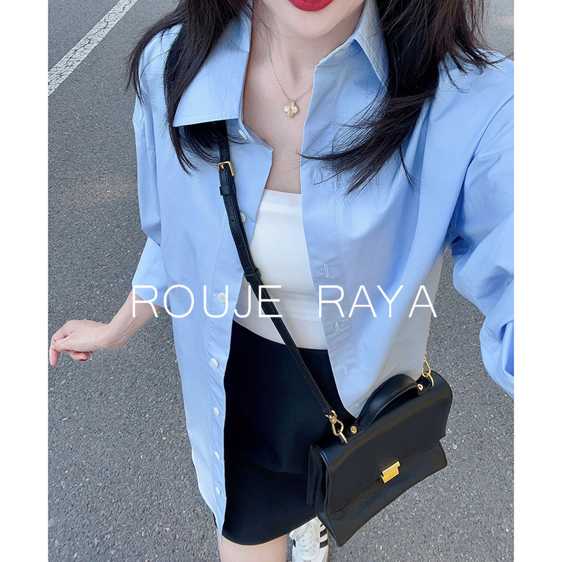 Rouje Raya法式防晒长袖衬衫女夏季设计感纯棉衬衣开衫高级感上衣