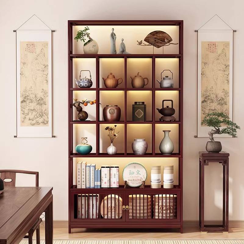 博古架实木中式茶室置物架多宝阁客厅隔断落地书架茶叶摆放展示柜