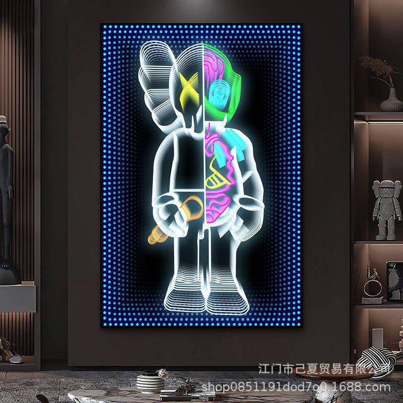 kaws公仔霓虹灯挂画酒吧电竞房间KTV装饰画潮流芝麻街LED发光画