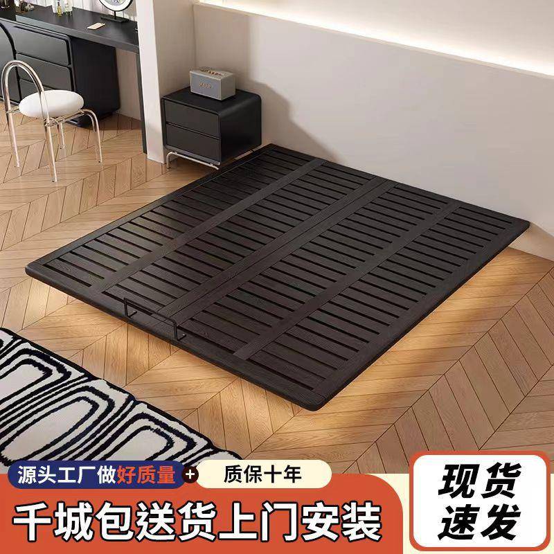 全实木加厚齐边白蜡木悬浮床感应灯悬空床架现代简约意式风格大床