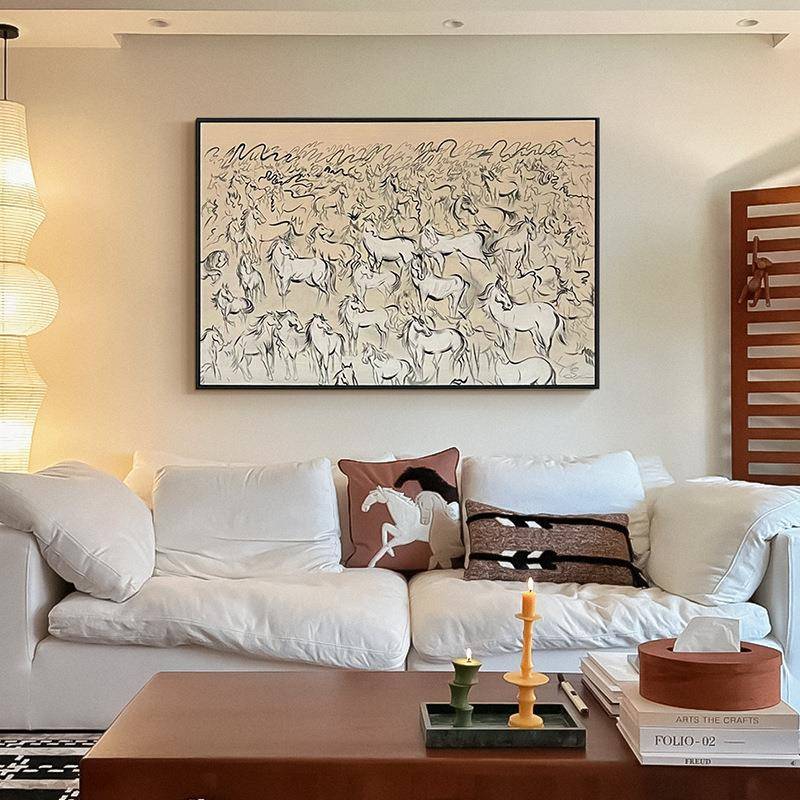 法式奶油风餐边柜装饰画客厅沙发背后高端高级感直播间背景挂画马