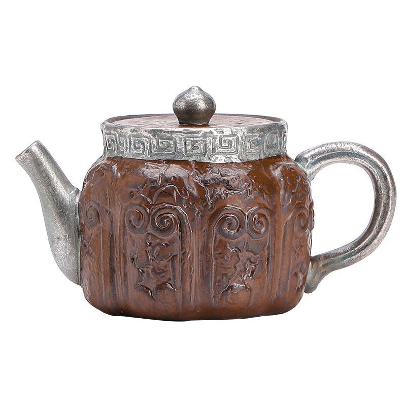 中式仿古鎏银茶壶家用陶瓷正把壶提梁壶功夫茶具球孔过滤茶壶壶