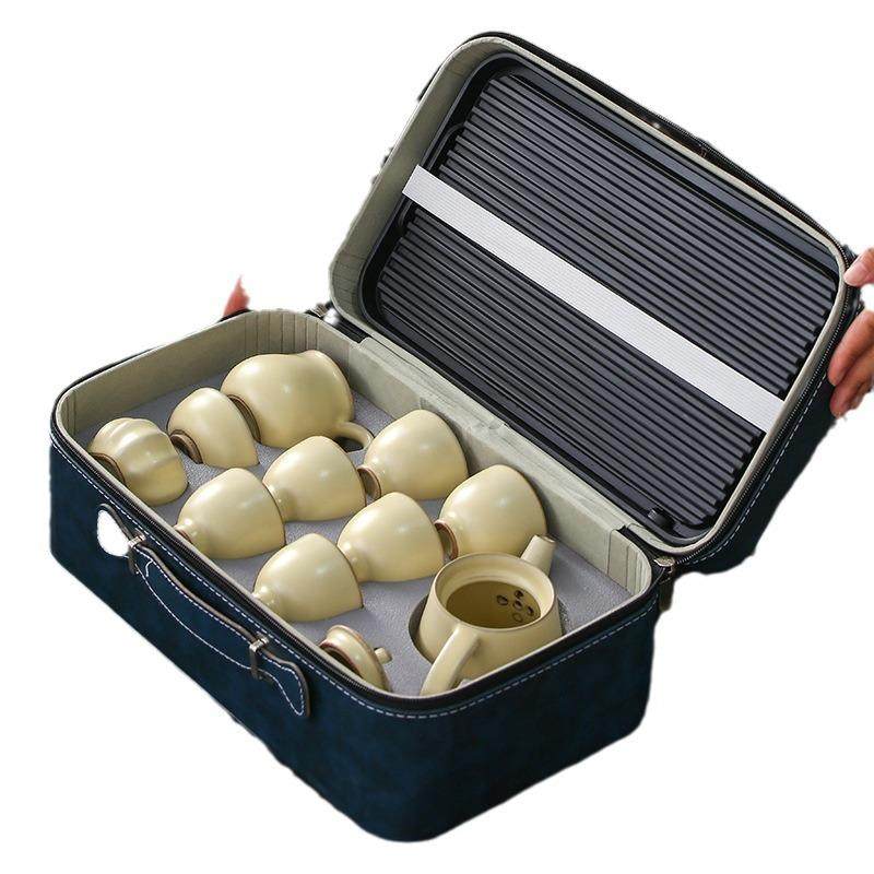 米黄汝窑旅行功夫茶具套装家用便携简约茶盘陶瓷茶杯商务伴手礼,餐饮具,旅行茶具,淘宝优惠券,粉丝福利购,淘宝优惠卷