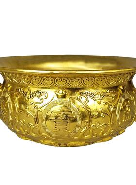 实心黄铜聚宝盆摆件大号铜香炉中式居家店铺柜台客厅玄关聚财铜盆