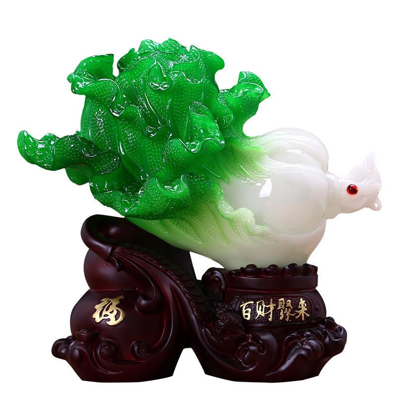 中式玉白菜摆件百财聚来客厅家居摆设酒柜装饰品办开业店铺礼品