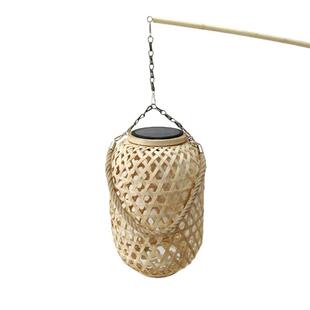 太阳能手提灯笼竹编灯罩手工编织户外防水文旅拍摄道具花园庭院灯