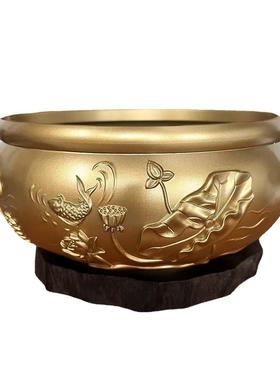 黄铜年年有余荷花聚宝盆招财摆件客厅玄关装饰乔迁礼品铜雕摆件