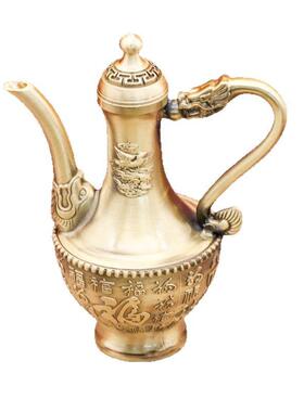 黄铜龙凤呈祥酒壶摆件百福铜壶工艺品餐厅酒壶装饰品家居铜器