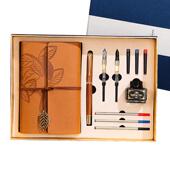 三合一多功能钢笔水笔礼盒狼毫软头毛笔牛皮纸绑带活页笔记本刻字