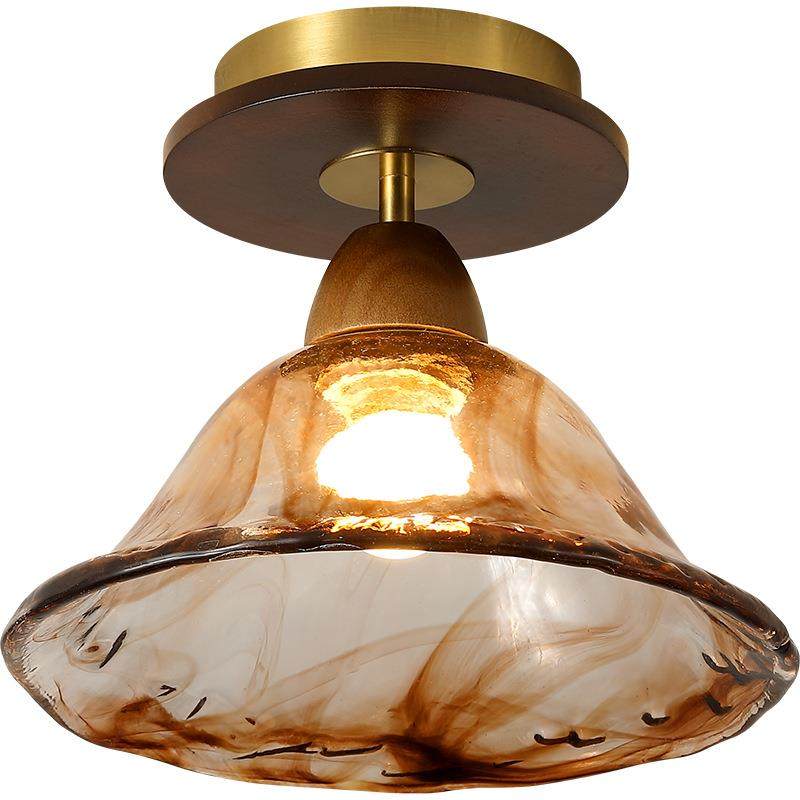 过道灯美式复古玻璃实木吸顶灯怀旧玄关走廊入户门厅衣帽间阳台灯