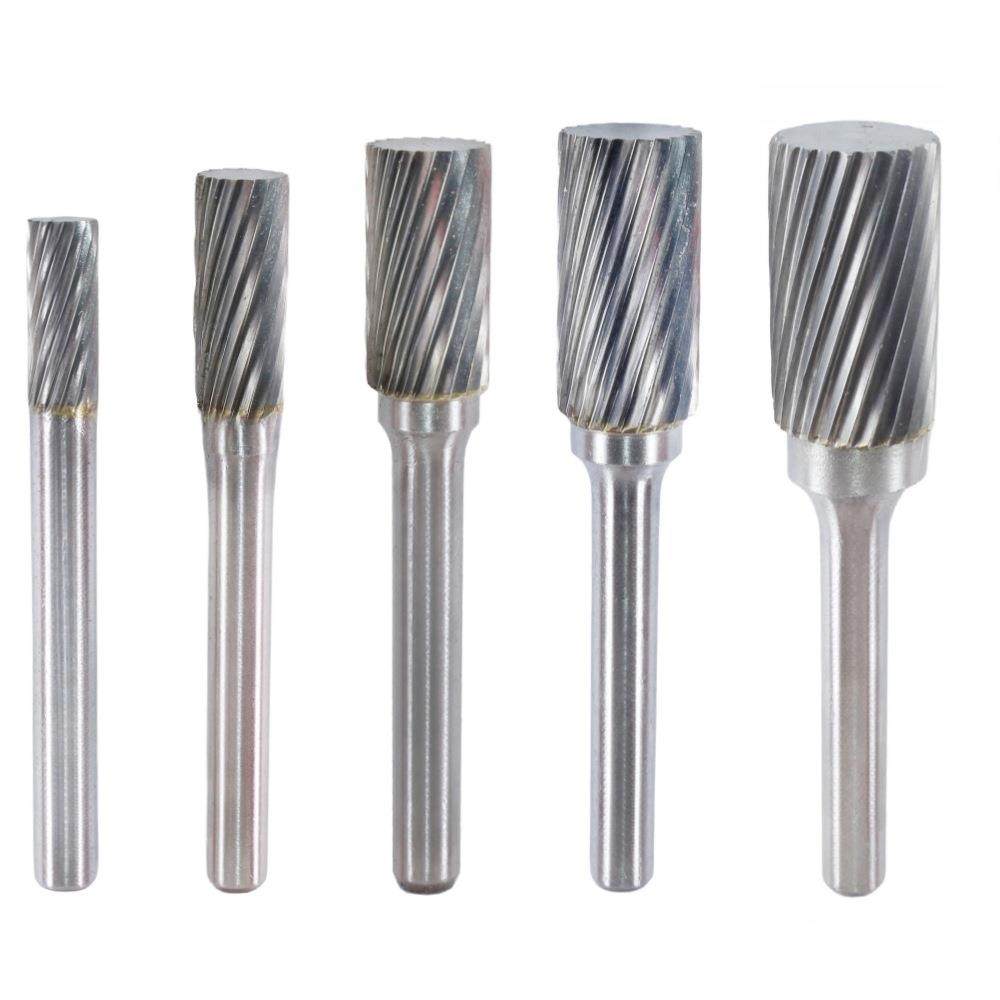 硬质合金旋转锉圆柱头5pcs套装双纹钨钢滚磨刀金属雕刻打磨头工具