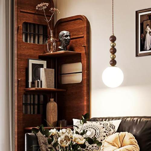 卧室床头小吊餐厅灯中古侘寂风法式复古美式设计师单头吧台吊线灯