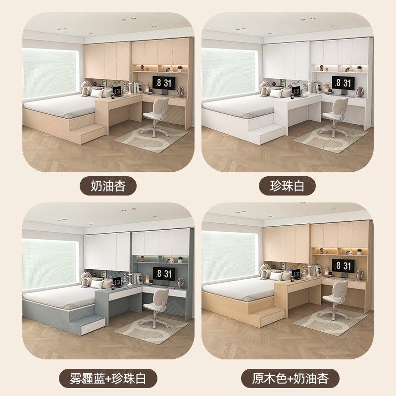 榻榻米床一体多功能储物床省空间儿童床带书桌书柜组合定制衣柜床