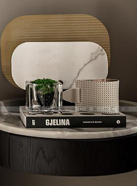 一匚 现代搭配轻奢床头柜皮质香薰摆件组合 样板间民宿酒店装饰