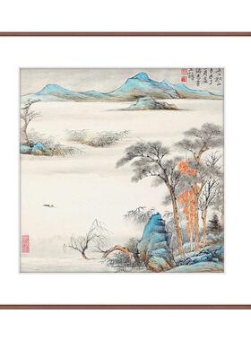 来图定制玄关山水画小溪山涧餐厅茶室禅意古风挂画斗方卡纸双联画