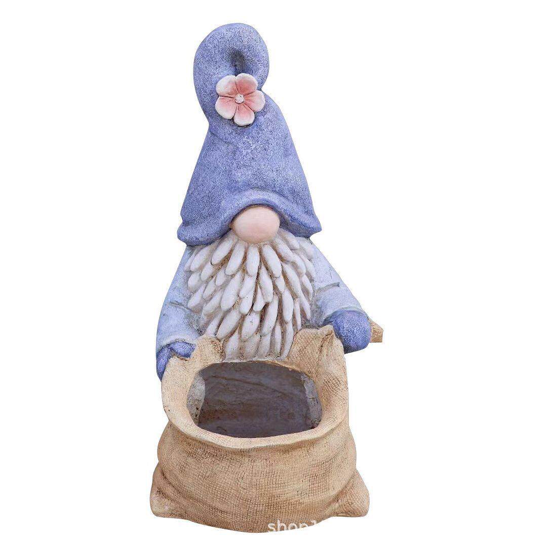 ins精灵甘道夫手捧布袋花盆庭院阳台花园装饰氧化镁摆件工艺品