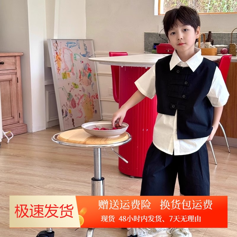 男童夏装套装2025新款中大童夏季男孩演出礼服儿童西装马甲三件套