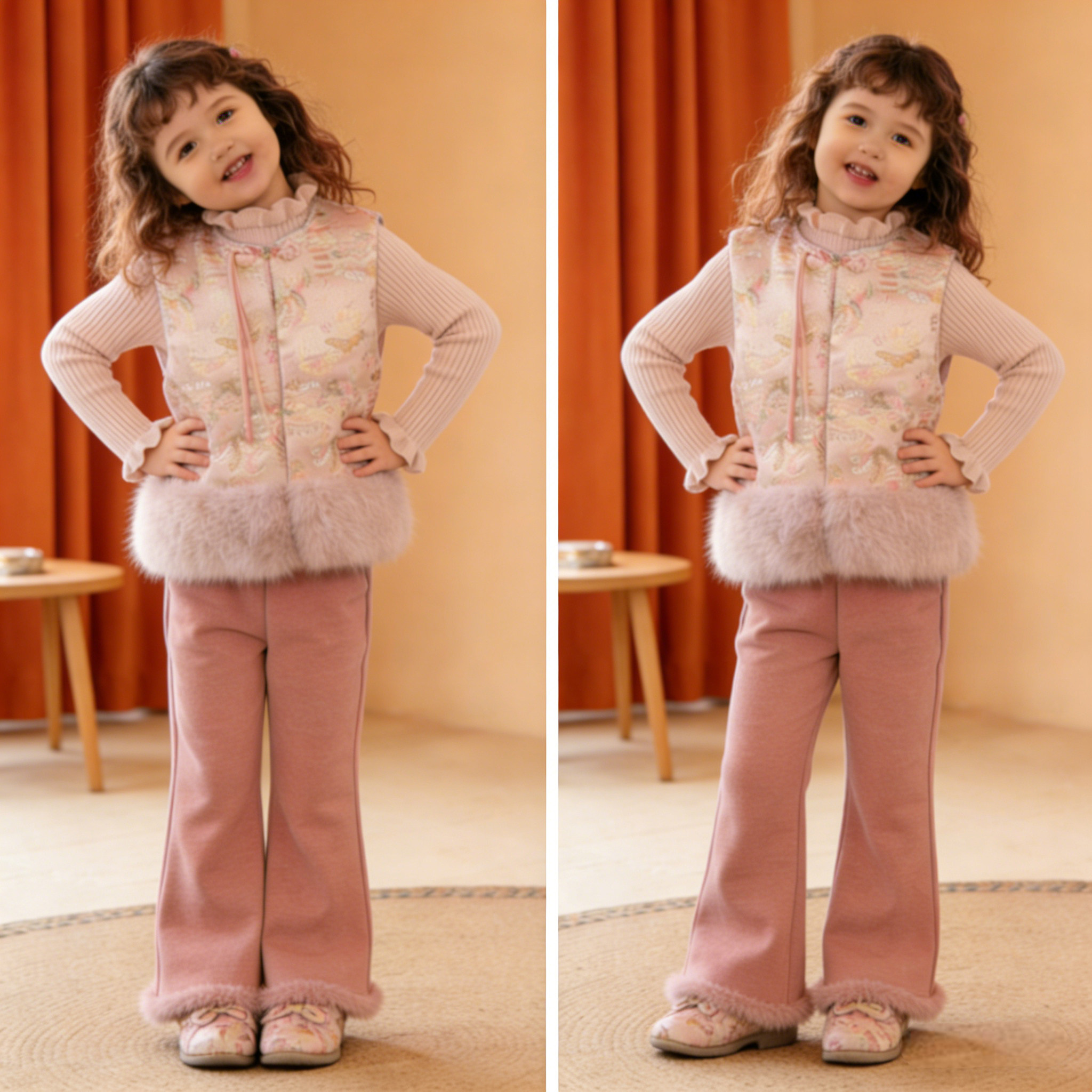 童装拜年服加绒冬装新中式马甲毛衣女童中大童喇叭裤三件套拜年服,童装/婴儿装/亲子装,汉服,淘宝优惠券,粉丝福利购,淘宝优惠卷