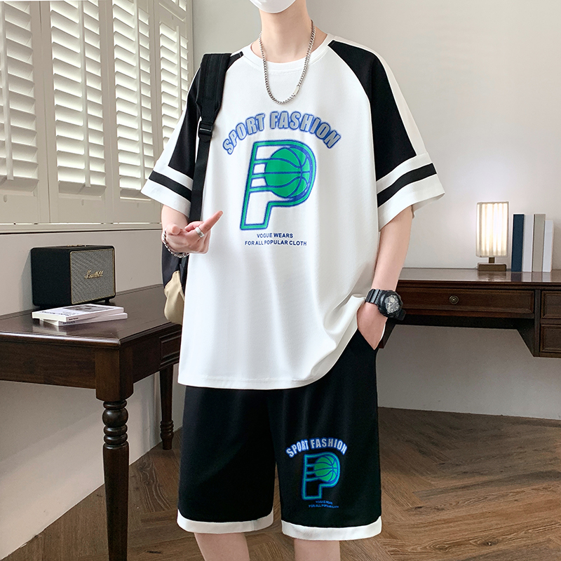 夏季速干冰丝短袖t恤男青少年初中高中学生运动套装帅气大童男装