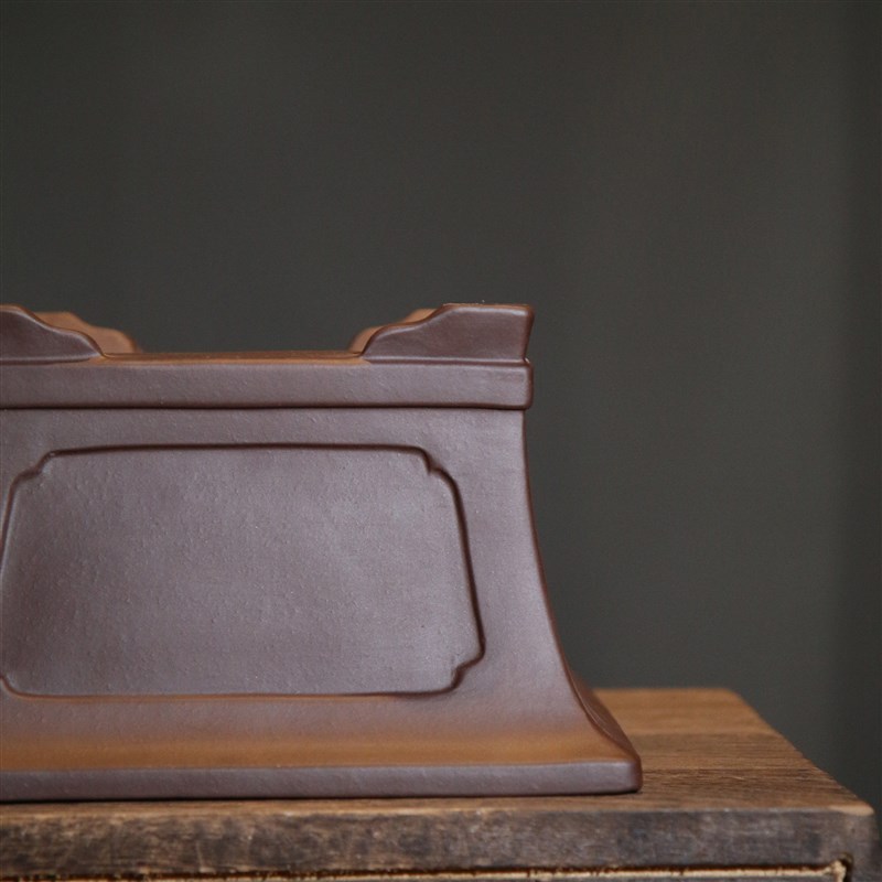 紫砂花盆四方正方形盆景盆凹奎面兰花盆中号新品觅陶乡王永清制