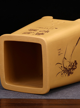 精品黄色四方紫砂兰花盆大号高千筒手工高档陶瓷桌面绿植老桩包邮