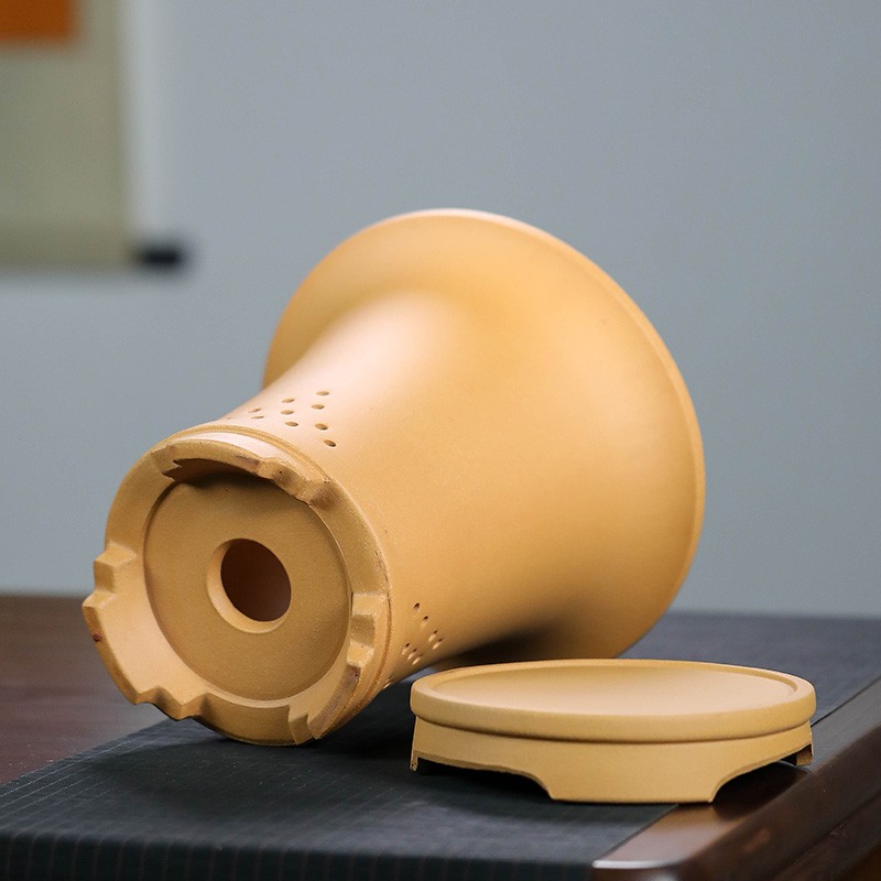 紫砂花盆兰花花盆 盆景盆中等 桌面室内个性古典精品刻绘透气花盆