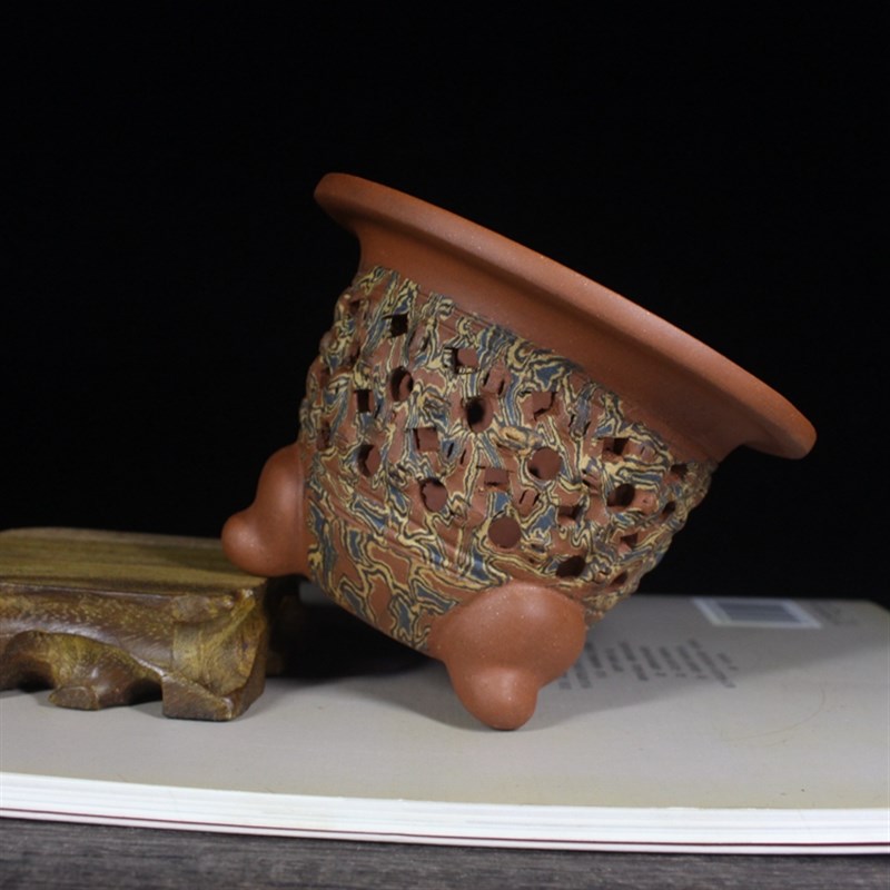 宜兴紫砂花盆  小型花盆  精品盆景花盆 风兰花盆 迷你盆镂空花盆