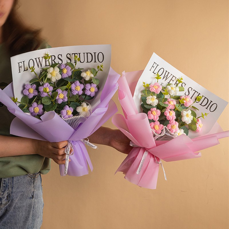 母亲节小雏菊花手工礼物妈妈花束毛线针织编织成品520毕业花