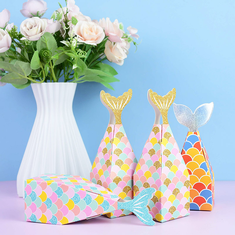 10pcs/lot Mermaid Tail Box Mermaid Candy Box Gift Package Bo