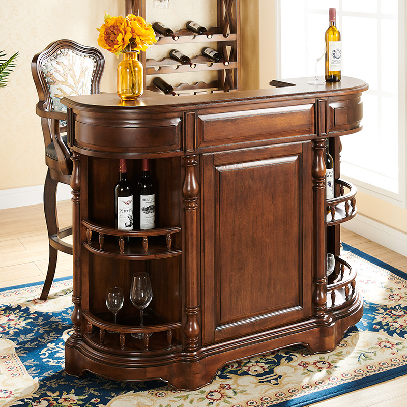 美式乡村实木家用酒吧台 欧式复古奢华酒柜隔断柜吧台桌客厅酒桌