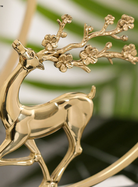 新中式铜梅花鹿摆件轻奢高档酒柜客厅玄关装饰品奢华乔迁新居礼品