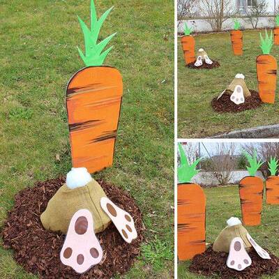 极速Easter Garden Decoration Rabbit Yard Sign Carrot Garden