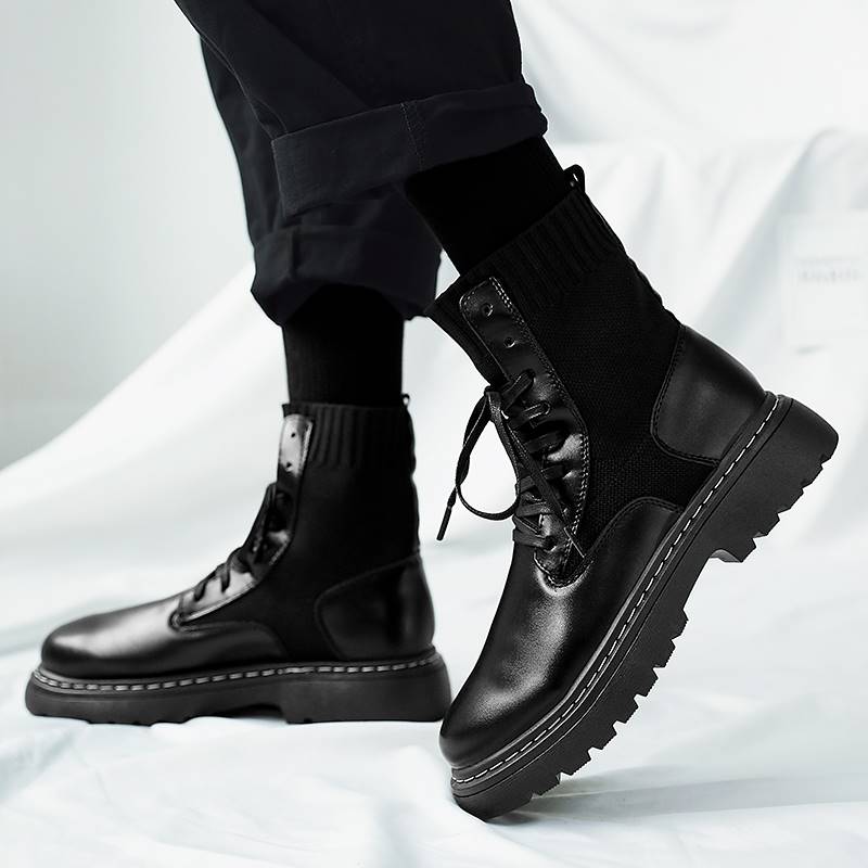 2020 Leather sock MenAnkle Boots Men Shoes for mens Sneak