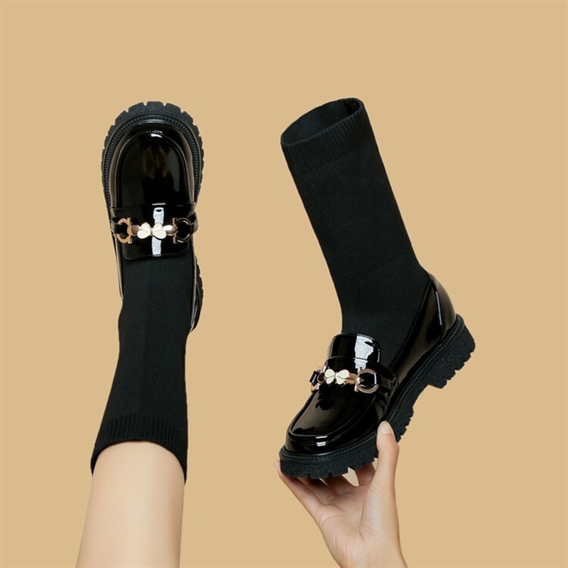 女童短靴子秋冬新款儿童弹力马丁靴中大童学院风JK袜子靴公主皮靴