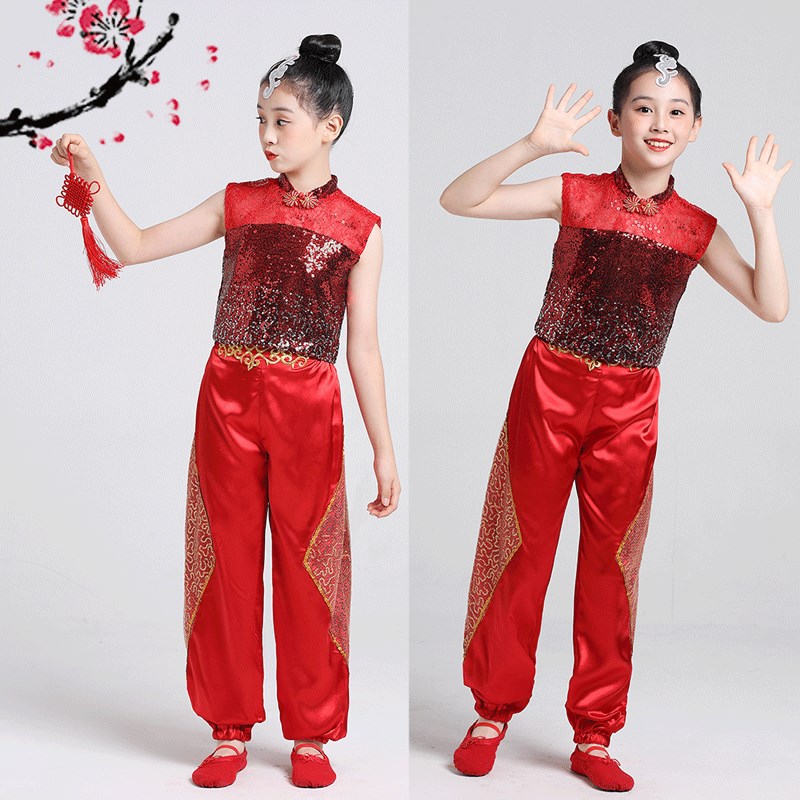 六一儿童演出服中国风打鼓舞幼儿园喜庆大合唱表演服民族古风腰鼓
