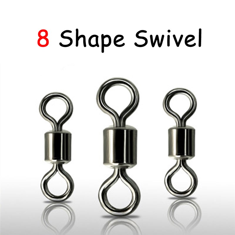 100Pcs Black 8 Shape Rolling swivel Fishing Swivel Snap Hook