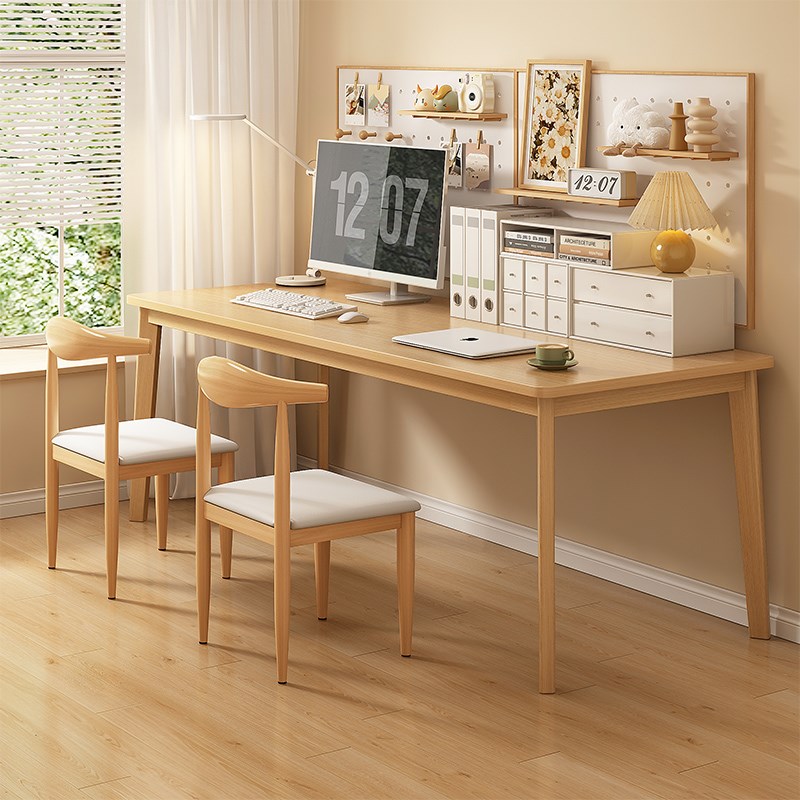 加长书桌双人电脑桌台式家用简约现代长条桌靠墙实木桌腿学习桌子