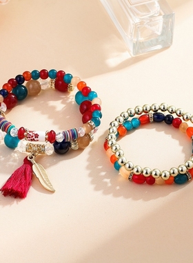 我们的婚姻白百何沈彗星同款手錬彩色手环波西米亚风格手串