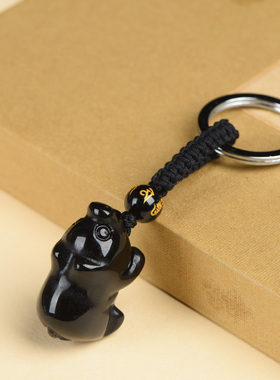 天然黑曜石立体猪钥匙扣吊坠黑水晶猪猴兔牛虎蛇龙狗鼠鸡马羊挂件