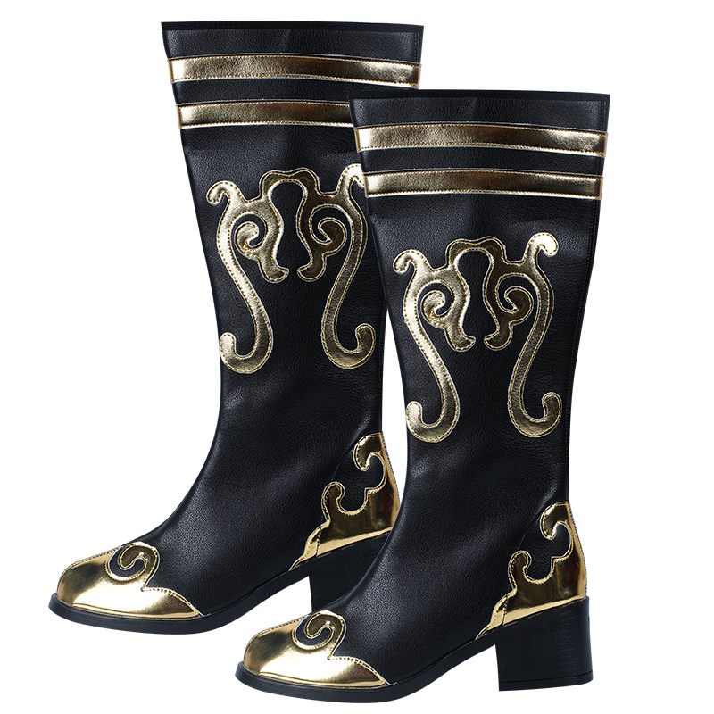 蒙古族藏族民族舞蹈靴子舞靴舞台演出男女款皮鞋靴金色花纹马靴