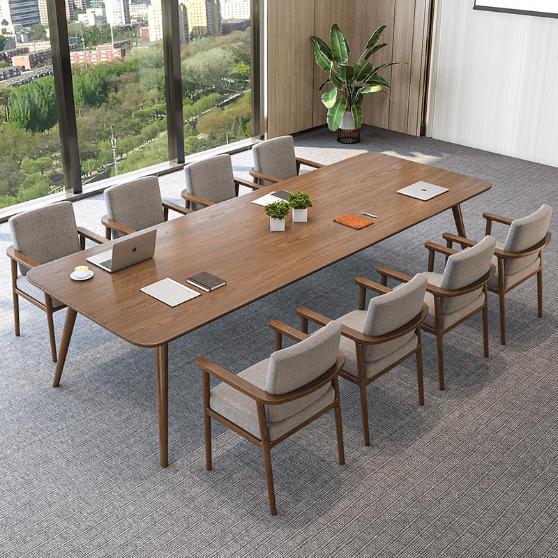 实木会议桌长桌现代长条桌办公桌椅组合会议室大桌子国学工作台