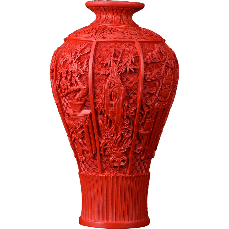 包邮扬州漆器梅瓶摆件脱胎剔红雕漆仿古工艺品家具装饰品特色礼物