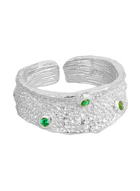 韩版不规则凹凸面戒指开口欧美INS个性森系金银锡箔几何纹理戒指