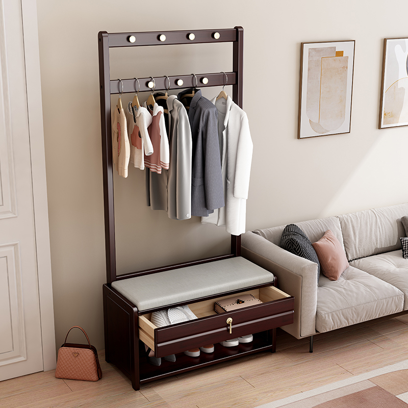 进门口挂衣架换鞋凳一体组合玄关实木入户门鞋柜鞋架衣帽架带抽屉