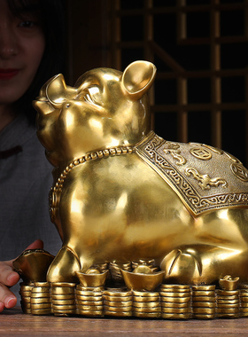 精铜猪摆件纯铜工艺品金钱猪招财金猪家居客厅新房办公室开业礼品