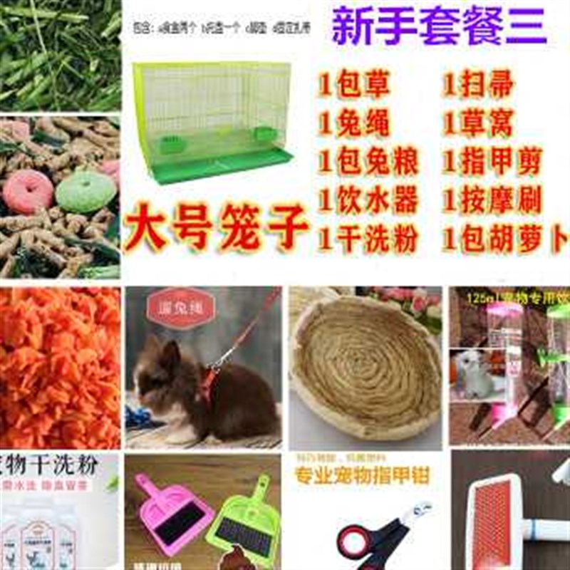 宠物兔用品兔笼套餐食品新手食盒水壶溜兔绳磨牙洗澡磨牙粮食牧z.