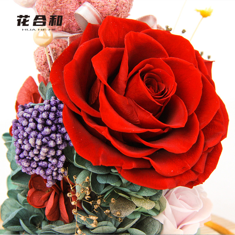 永生花礼盒玻璃罩玫瑰花摆件diy干花束送女友生日520情人节礼物