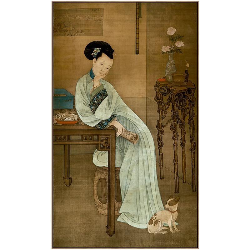 春阁倦读图新中式仕女图书房古风挂画两联玄关壁画复古餐厅装饰画
